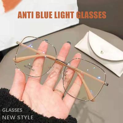 Fashion Large Frame Anti Blue Light Glasses Metal Frame Glasses Lightweight Comfortable Transparent Glasses For Women Men