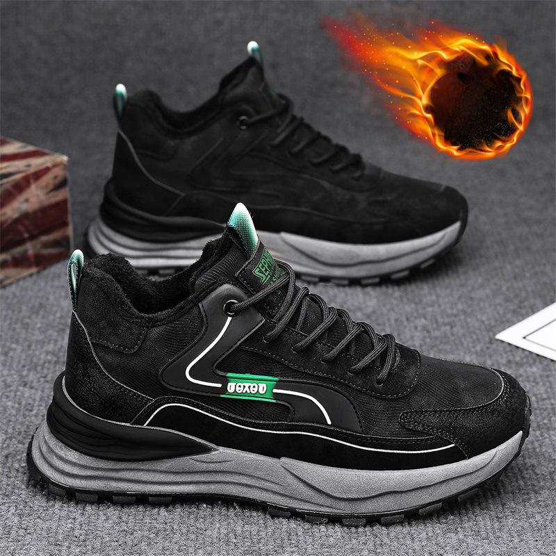 

Men Sneakers Fashion 2025 Winter New Cotton Shoes Anti Slip Comfort Male Students Running Thick Soled Lace Up Casual Shoes 39 чёрный