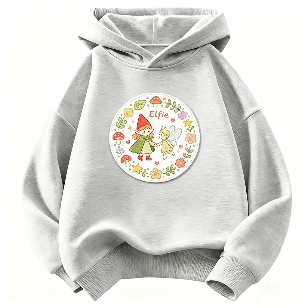 Kids Girls Hoodie Elfie Cartoon Super Elf & Winged Fairy Graphic Sweatshirt Floral Mushroom Circle Print  Casual Pullover Children Autumn Outfit