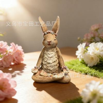 New Easter Meditation Rabbit Resin Statue Ornament Home Desktop Garden Simulation Animal Ornament