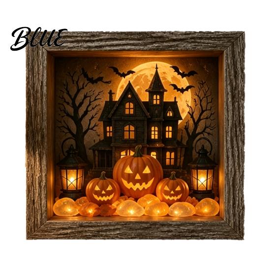 Unique Halloween Gifts Lighted Frame Ornaments Light Up Shadow Box Warm Ornaments Atmosphere LED Lights for Home Living Room Bedroom Decor