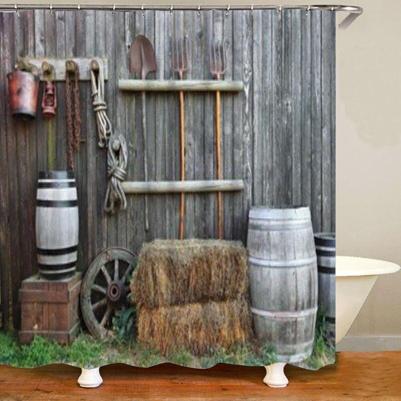 4PCS Western Town Rustic Hardware Store Shower Curtain and Rug Set