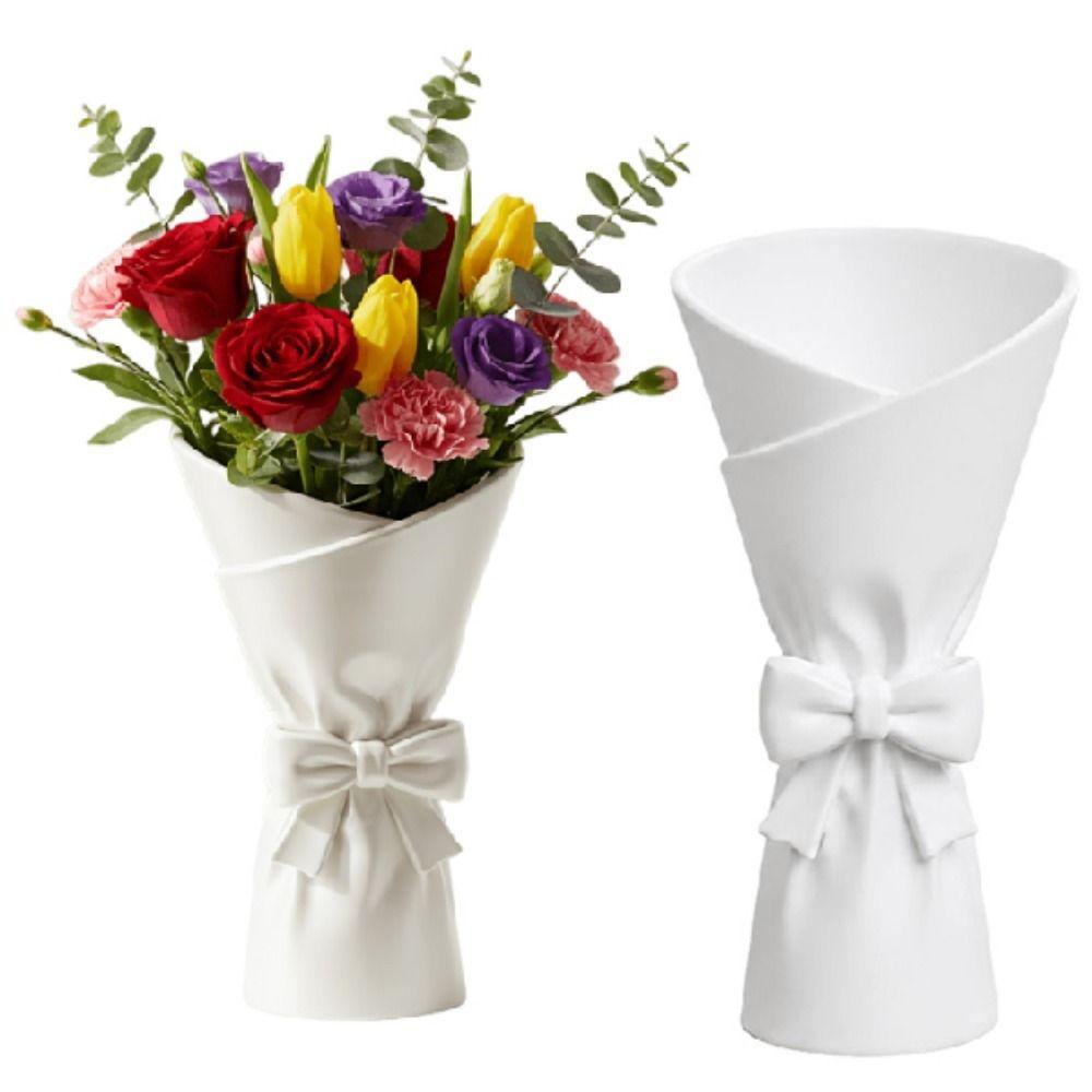 Nordic Style Bow Bouquet Shaped Vase White Desktop Ornament  Desktop Decoration