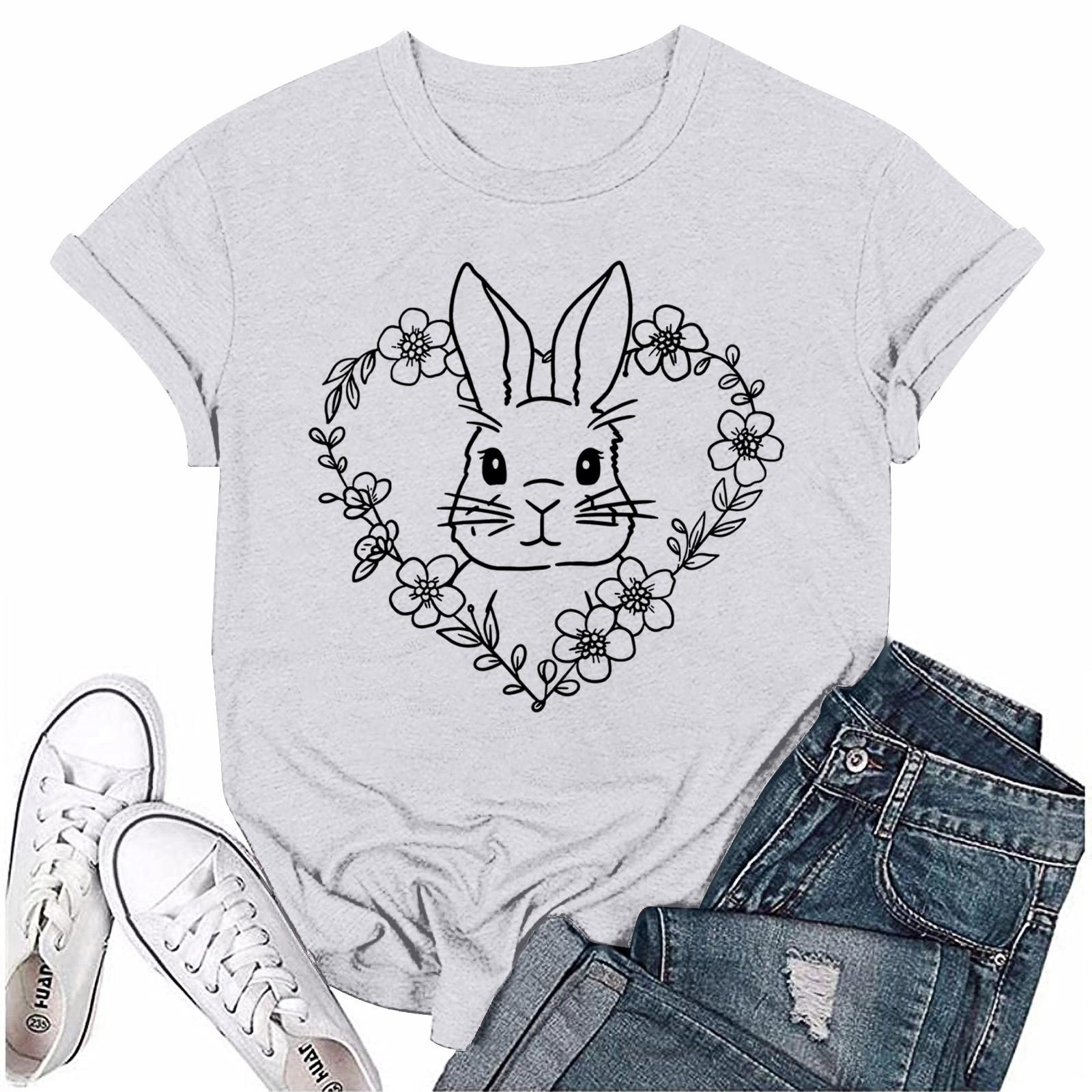 

Женская модная пасхальная принтованная повседневная плиссированная круглая футболка с коротким рукавом XXL белый