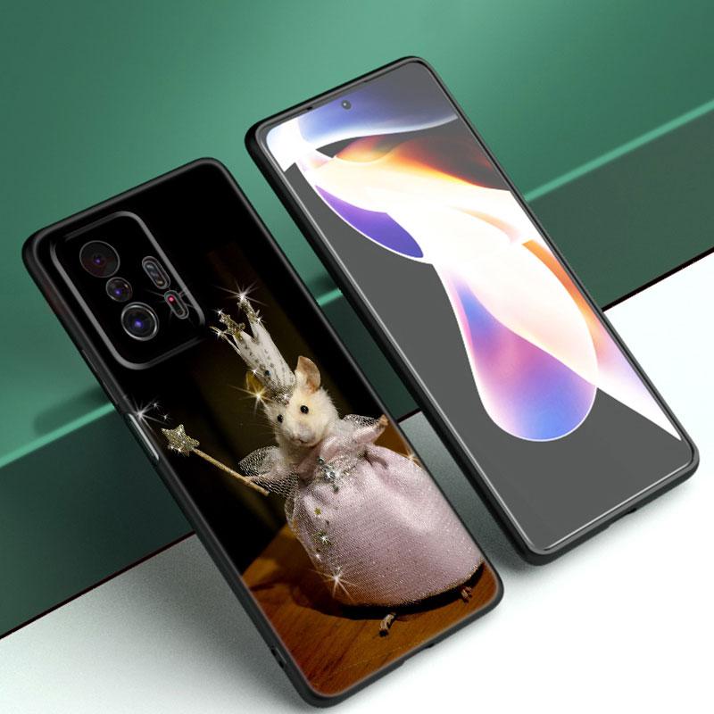 Animal Mouse Hamster Flower Phone Case For Xiaomi Mi A2 8 9 SE Note 10 10T 11 12 Lite 9T 11T 12S 12T Pro A3 6X 12X Black Cover