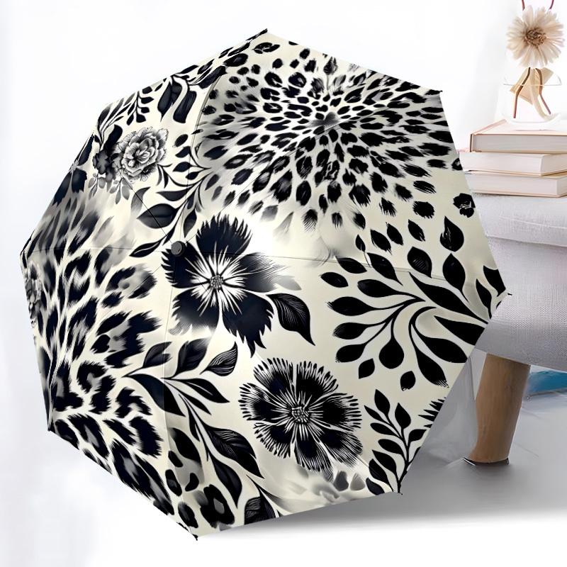 1pc Floral Leopard Automatic Open/Close Umbrella Compact Folding Umbrella, All-Season Portable Umbrella for Women/Men341