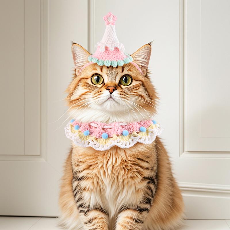 Prinzessin Süßes Haustier Schal Strickmütze für Katze Hund Weiche Handgestrickte Mütze Cosplay Geburtstag Haustierkostüm Zarte Verstellbare Haustierlätzchen