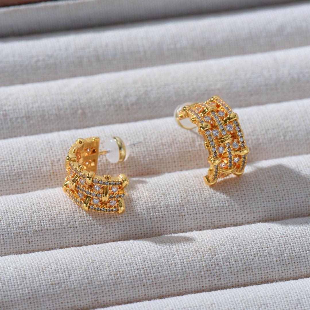 Exquisite Zircon-Studded Hollow Metal Earrings with 925 Silver Posts