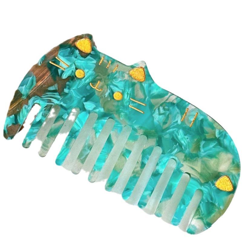 Korean Acetic Acid Wide Tooth Hair Comb Retro Cute Cat Comb Portable Wash Leopard Print Anti-static Kids Children Hair Comb