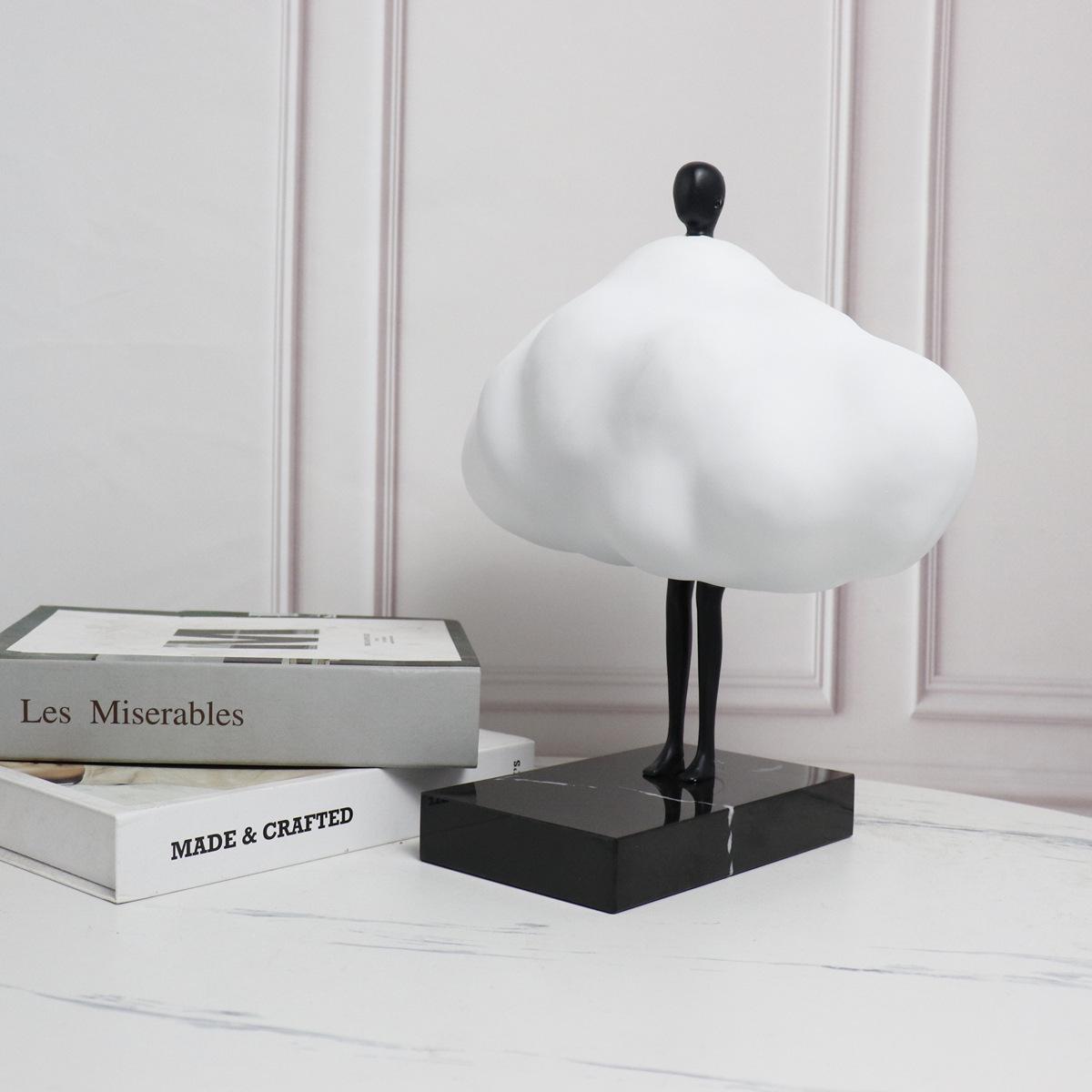 

White Cloud Character Ornament with Metal Base for Office and Home Decor