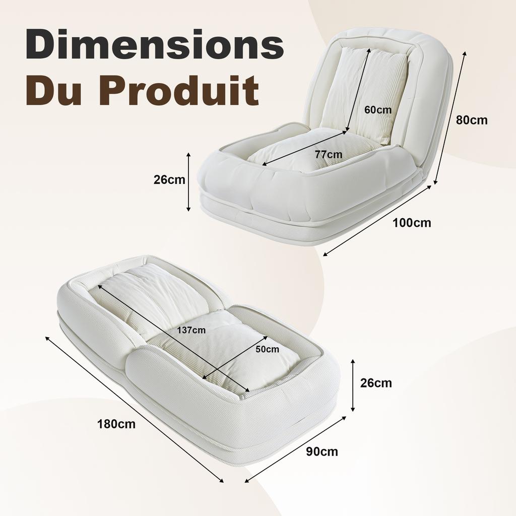 Foldable Ergonomic Sofa Bed for Adults & Pets – 5-Way Adjustable (90 degrees-180 degrees) with 2 Cushions