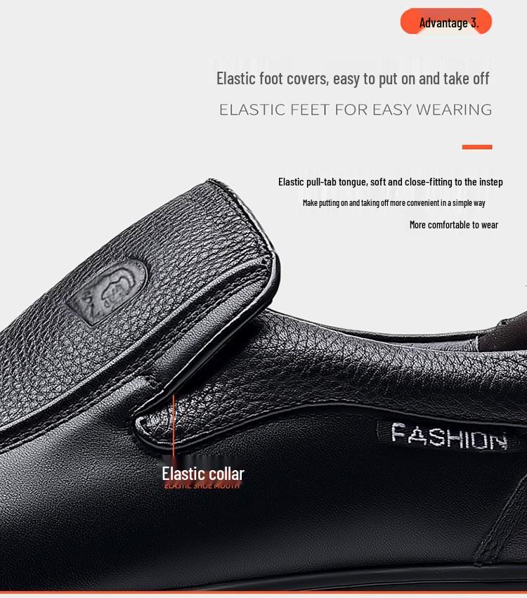 Men's Genuine Leather Slip-On Business Casual Shoes - Soft Sole for Middle-Aged & Elderly, New Spring & Autumn Cowhide Dad Style.