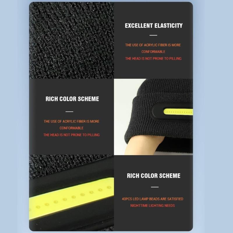 USB Rechargeable  Hat LED Headlamps Caps Thicken Elastic Warm Knitted Hat for Walking, Running, Camping, Hiking