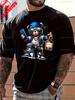 Men's Casual Fashion Cartoon Bear with Blue Cap Print T-Shirt Regular Fit Crew Neck Tee Vintage Nostalgia New Casual Simple