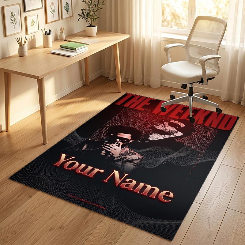 Personalized Crystal Velvet Carpet,The Weeknd Custom Printed Name, Plush Area Rug For Home Indoor Decor