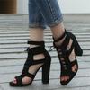 Open Toe Womens Lace Up Ankle Sandal Boots High Chunky Heel Roman Shoes