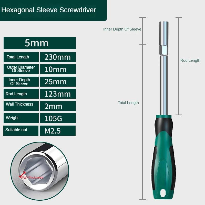 Screwdriver Socket Wrench Set M5 M4 External Hex Screwdriver  Hexagonal Nut Key Extend Driver 5.5 8 10 13 14 7mm Hand Tool