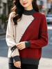 Women's Color-Block Knit Half-High Neck Sweater - Slim Fit, Age-Reducing, Stylish, Cozy Autumn/Winter Top