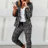 Long Sleeve Blaze Women 2 Pieces Elegant Slim Fit Jacket Formal Office Work Pant Lapel Coat Set
