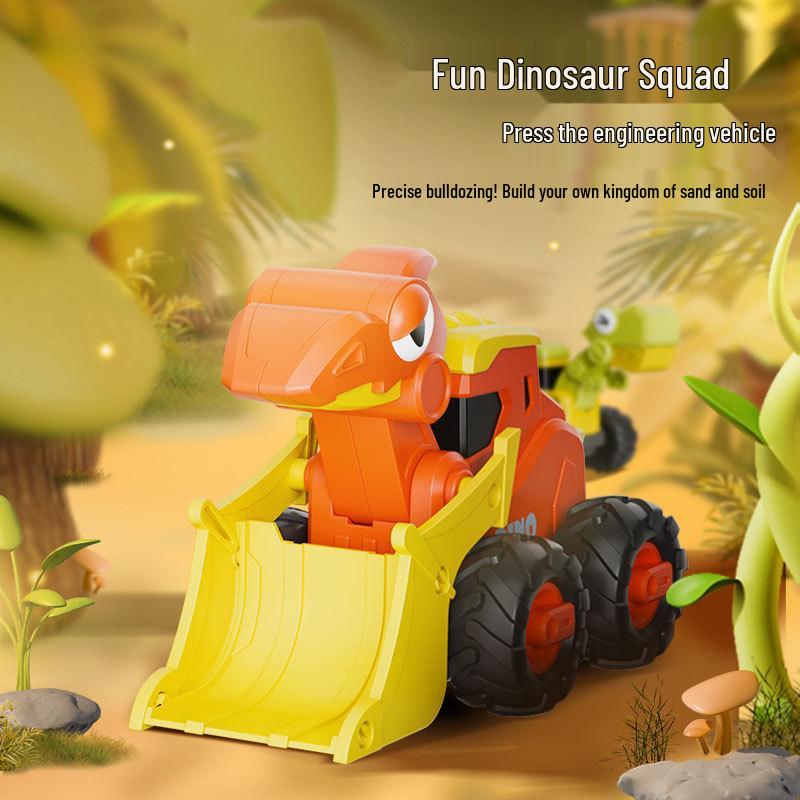 Press-and-Go Dinosaur Excavator & Triceratops Pull-Back Toy Car for Kids
