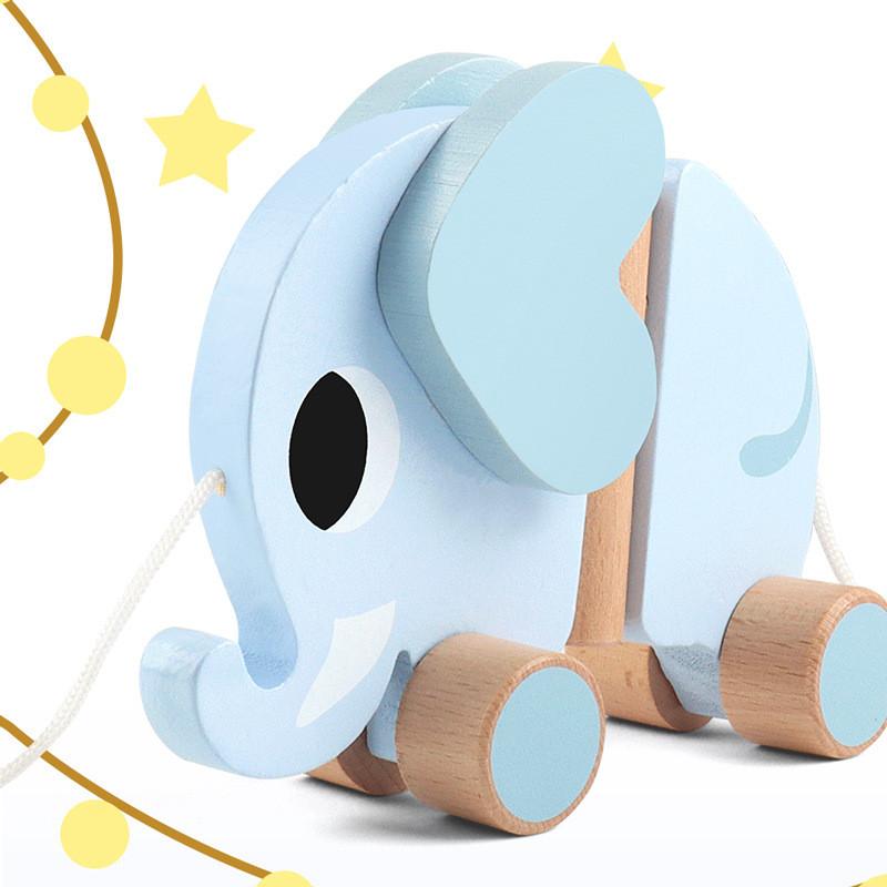 Wooden Pull Kids Rope Elephant Cart Toy For Toddler Learning And Entertainment