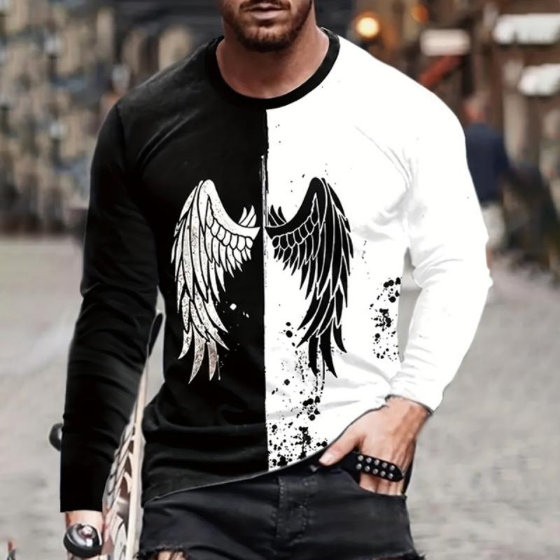 Mens T Shirt Autumn Long Sleeve Top Lion Pattern Clothing Casual O Neck Oversized Cross Print Pullover Autumn Mens T Shirt