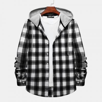 Chemise à carreaux décontractée à capuche pour hommes, grande taille, Cardigan décontracté à capuche