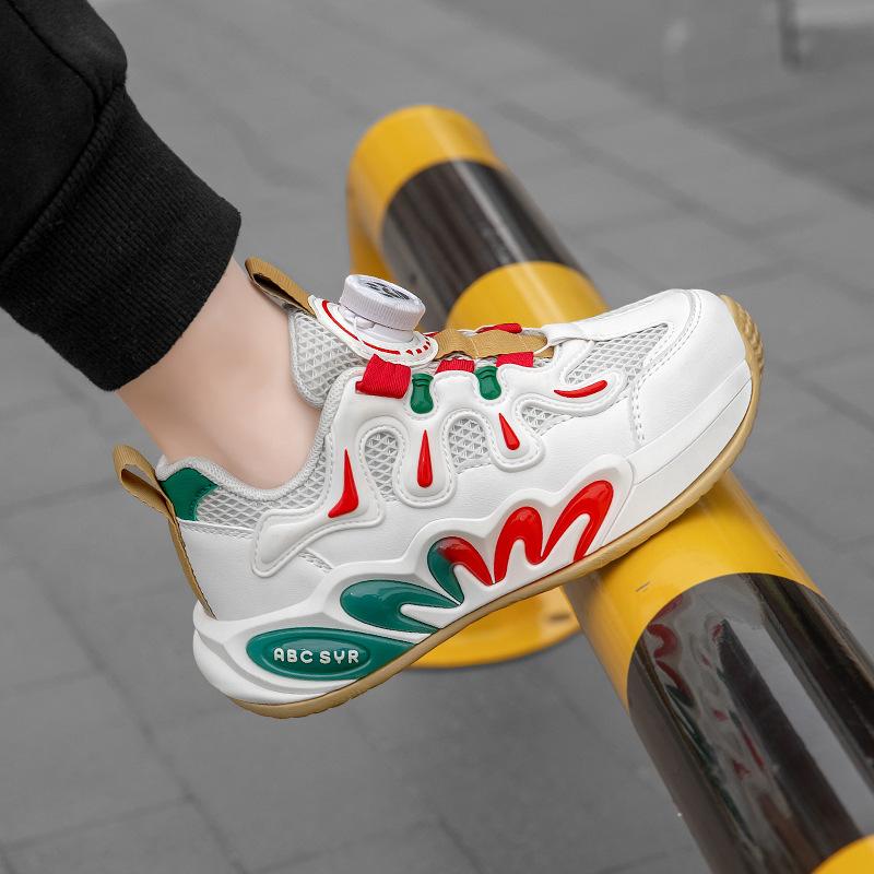 Children's sports shoes breathable mesh new boys spring and autumn button running shoes lightweight non-slip fashion casual classmates