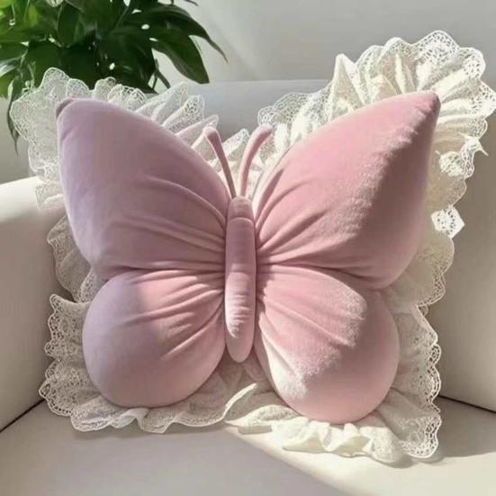 Butterfly Throw Pillow Decorative Butterfly Pillow with Lace Trim Elegant Soft Butterfly Cushion for Office Chair Sofa Couch Bed