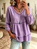 Women's Casual Color Long Sleeve Comfortable Loose Fit Top for Everyday Wear