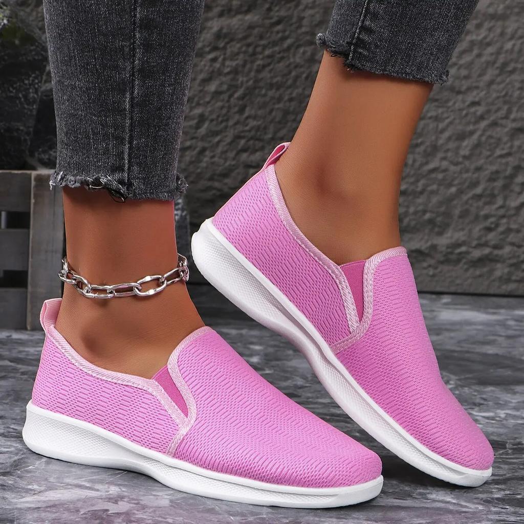 Fashion Hot Pink Lightweight Slip On Sneakers Women Mesh Breathable Casual Walking Shoes Woman Plus Size Comfortable Soft Loafers Ladies