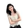Korean pure desire storm point one-word collar short-sleeved t-shirt women's summer new slim-fitting sweet short fake two-piece top