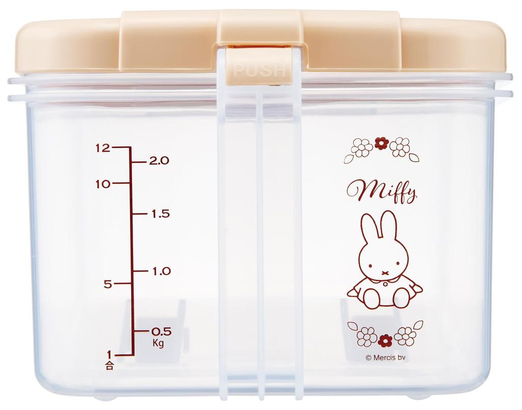 Skater Refrigerator Rice Horizontal with Measuring Cup and Made In Miffy Dispenser, Type, Casters, Japan, 2.5kg, Design, RBI2-A