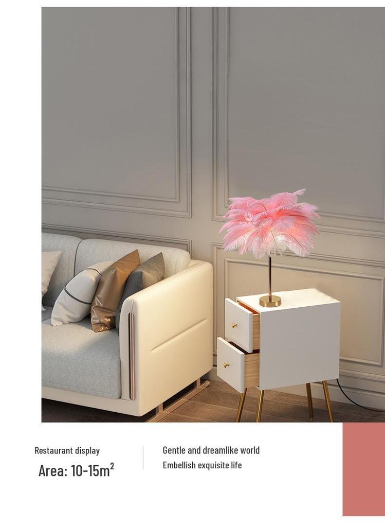 Nordic White Feather LED Desk Lamp - Natural Style for Bedroom, Restaurant, or Bookstore Decor