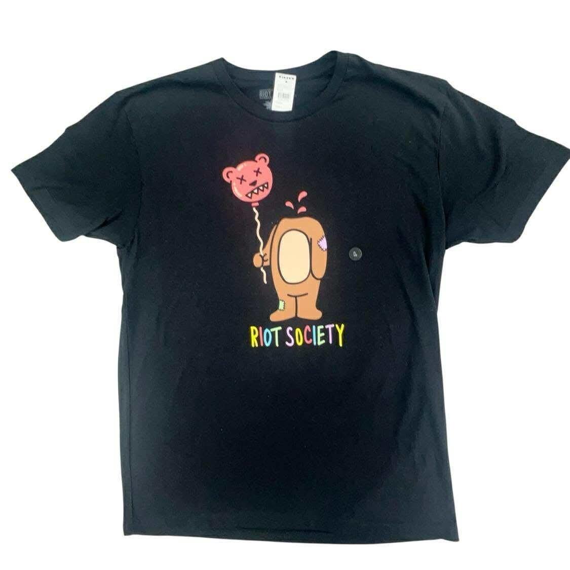 Riot Society Bear Balloon Black Graphic Print Cotton Blend T-Shirt L Tilly s nwt S