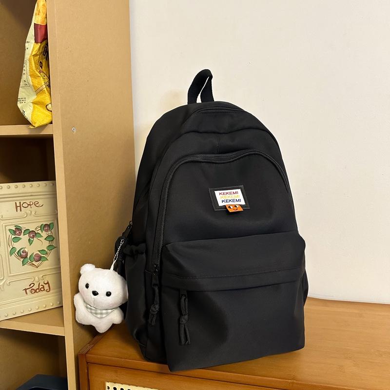 

2024 Женский рюкзак для ноутбука большой вместимости - Однотонный, в корейском стиле для колледжа и путешествий Without Pendant чёрный