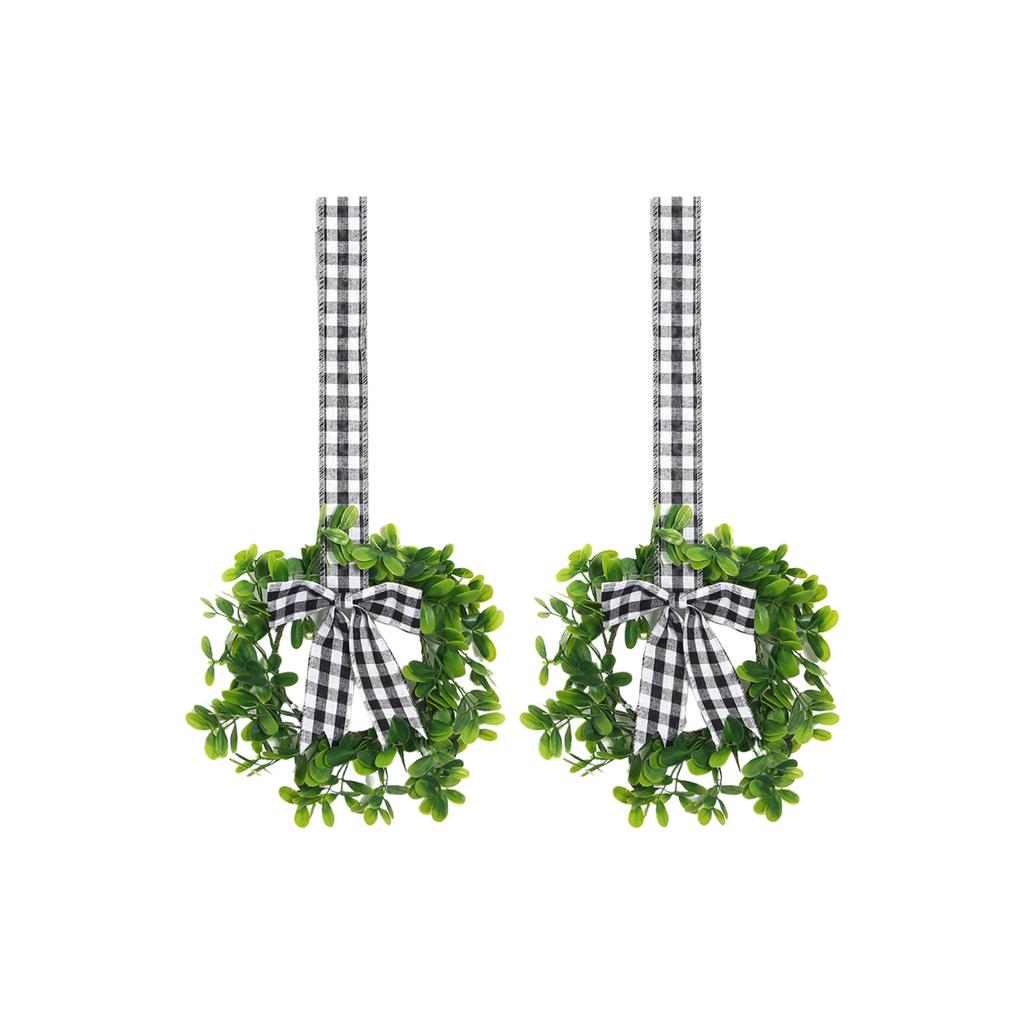 Mini Xmas Kitchen Cabinet Wreaths Small Xmas Artificial Wreaths with Plaid Bow for Door Window Wall