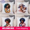 Africa Mom And Baby Pillow Case Decor Cartoon Beautiful Black Women Cushion Cover For Sofa Home Short Plush Pillowcase 45X45Cm