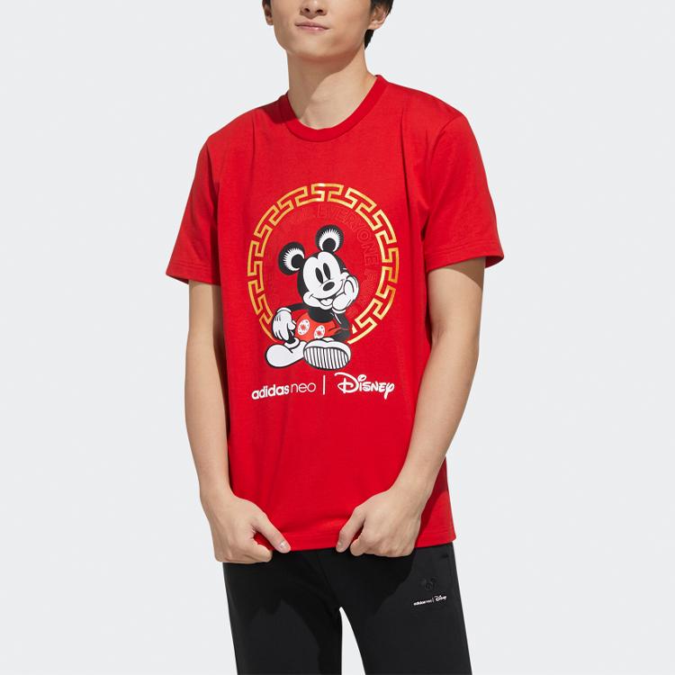 Adidas Neo Disney Mickey Mouse Graphic Sports Shortsleeve T-Shirt CNY Collection Men Tops Red GE7781