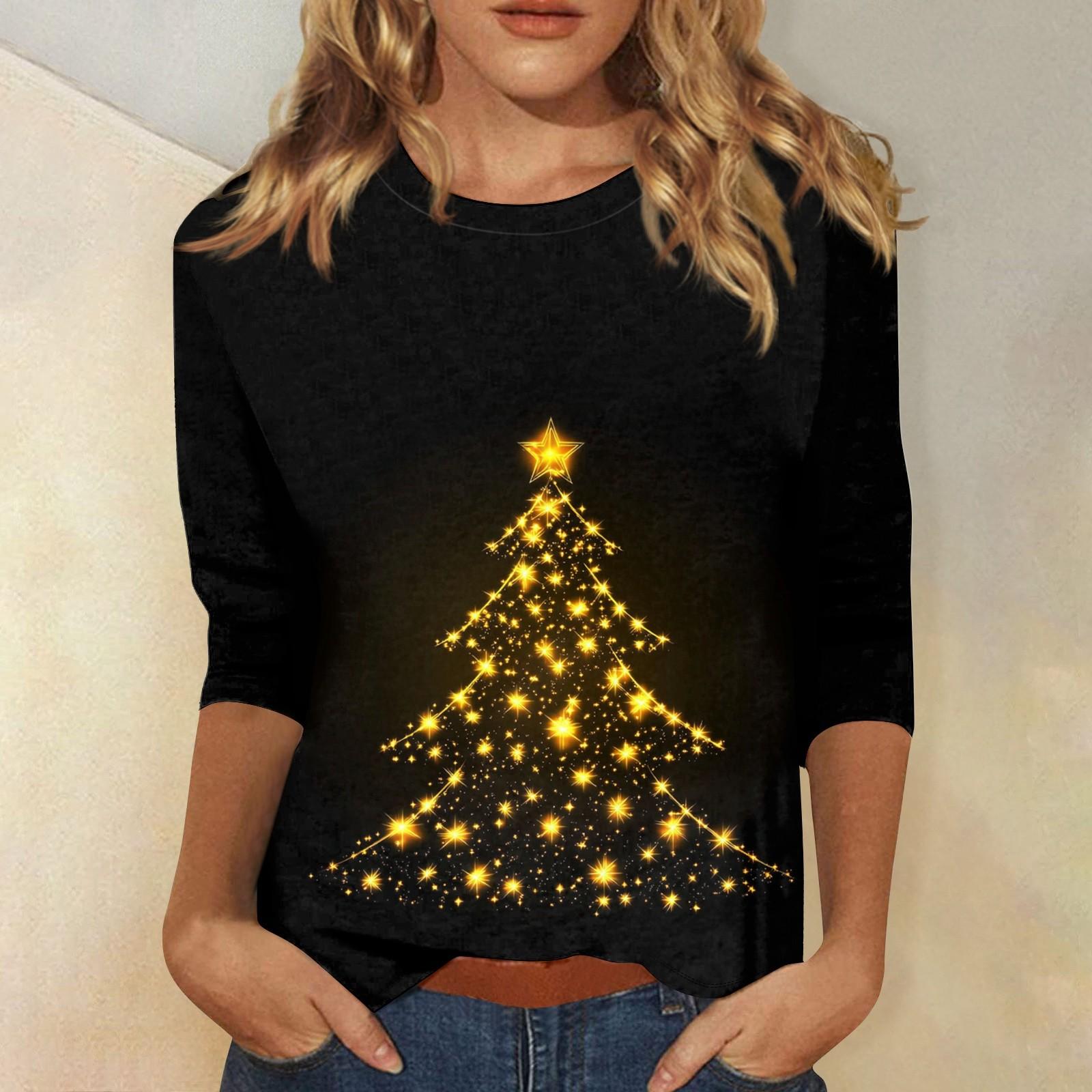 

Женский топ с круглым вырезом и рукавом 3/4 с рождественским принтом XXL