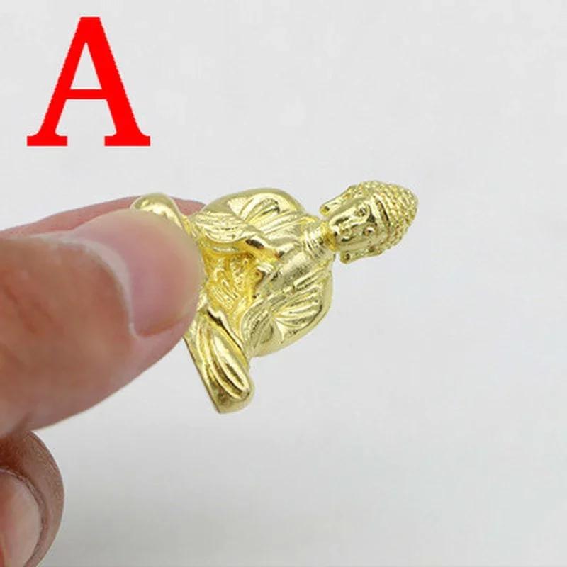 Small Creative Craft Mini Portable Vintage Brass Buddha Statue Pocket Sitting Buddha Figure Sculpture Office Desk Decor Ornament
