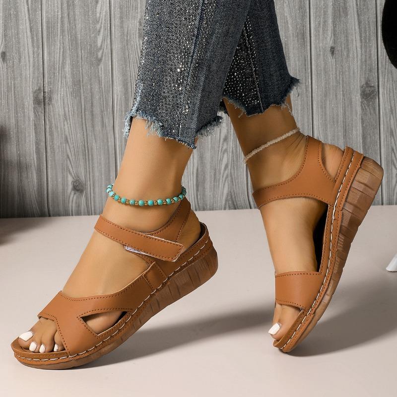 Women's Plus Size Platform Wedge Sandals Open Toe Slip-On with Velcro Straps for Summer