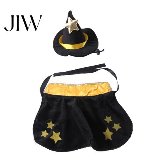 Pet Costume for Running Dogs 1 Set Halloween Cat Witch Costume, Black Cape And Wizard Hat, Moon Small Dog Outfit Star Cloak Pointed Hat