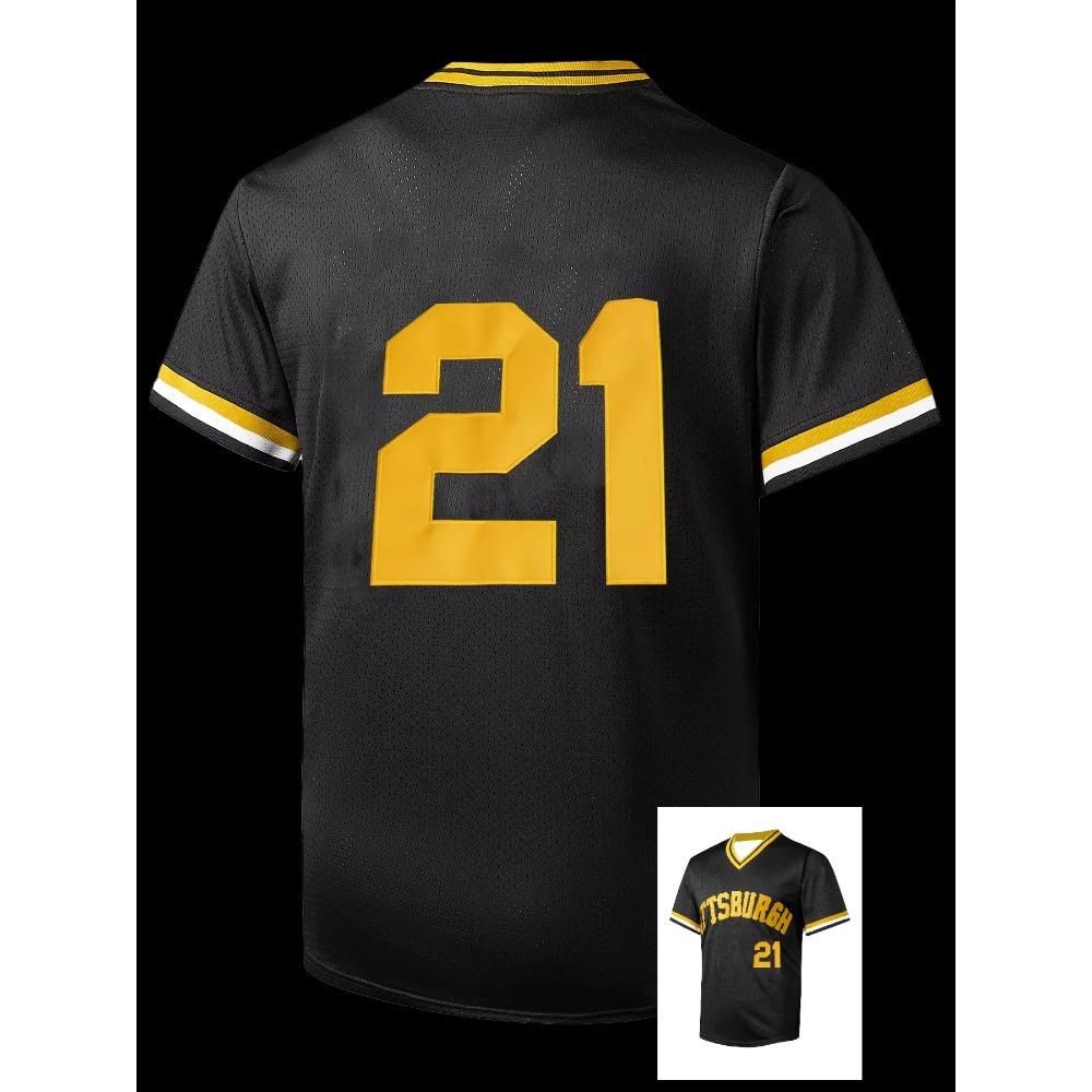 Fashion Baseball Jersey Breathable Baseball Shirt Quick Dry Baseball Uniform Short Sleeve NO. 21 V-Neck T-Shirt Sweatshirt Moto