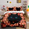 Schwarze Katze umgeben von rosa Blüten Druck Bettwäsche Set 1 Bettbezug 2 Kissenbezüge für Erwachsene und Kinder Luxuriöses Geschenk Vollgröße
