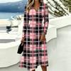 Women's Plaid Print Casual Long Sleeve V-Neck Dress with Pockets for Everyday Wear