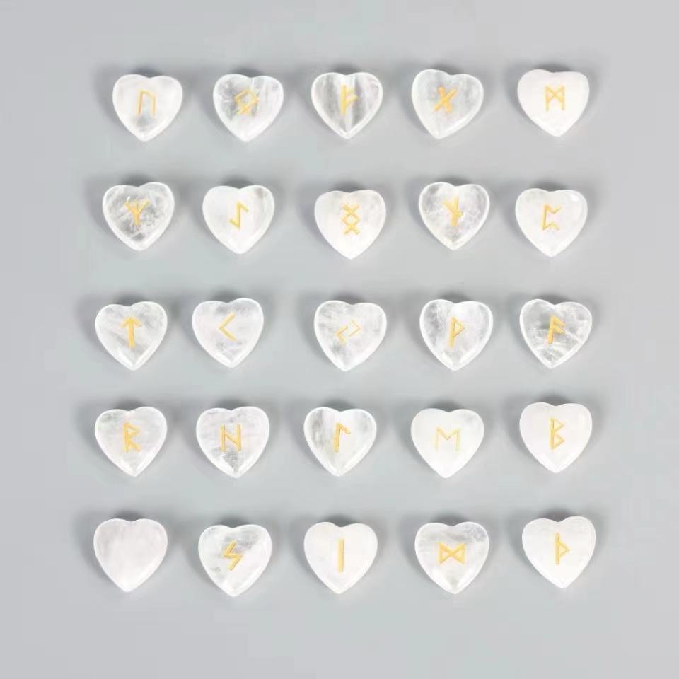 Hot Sell Natural Crystals Healing Stones Heart-shaped Stones Rose Quartz Amethyst Rune Stones Set