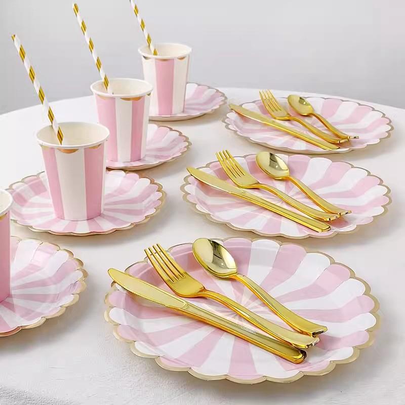 30pcs Disposable Plates Cups Birthday Decoration Disposable Tableware Disposable Party Dish Baby Shower Camping Disposable Cups