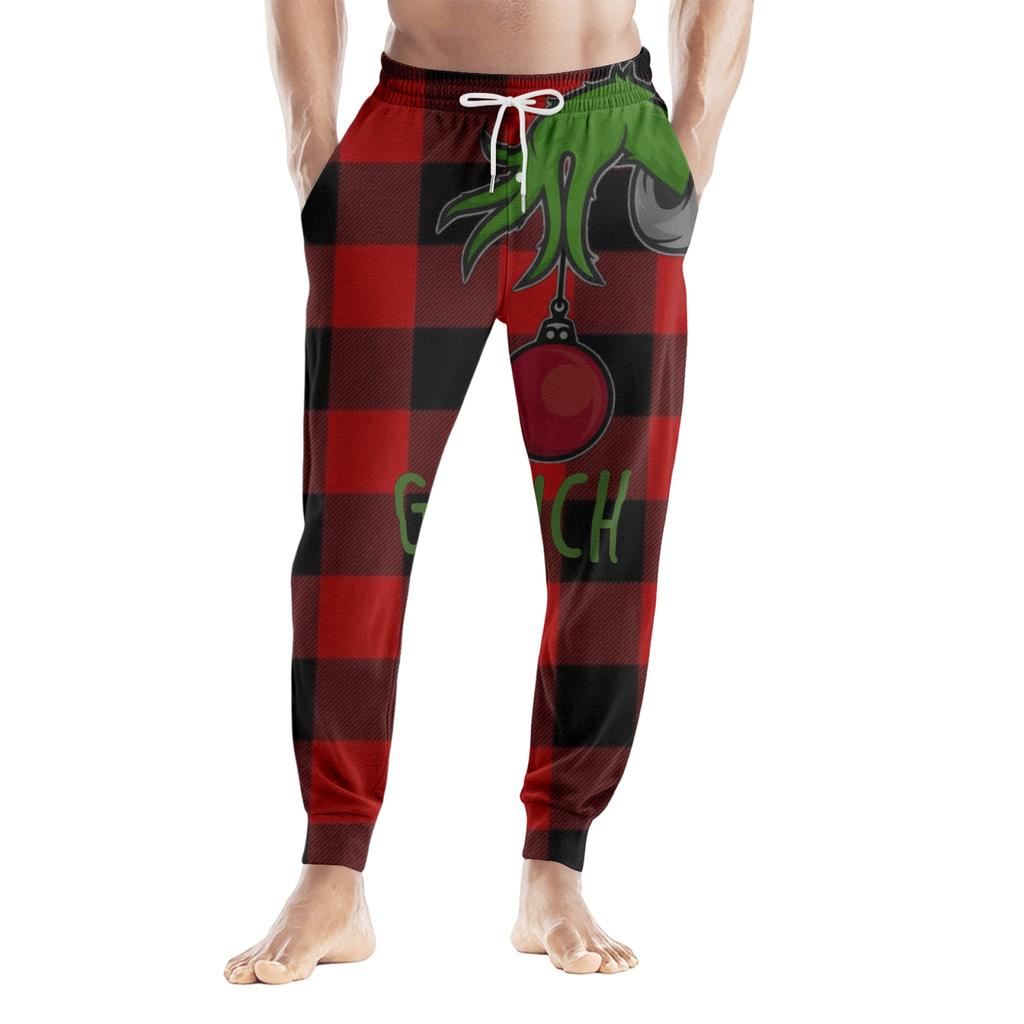 Men's Drawstring Pocket Casual Pants, Checkered Striped Printed Pocket Casual Pants, Home Sleeping Pants