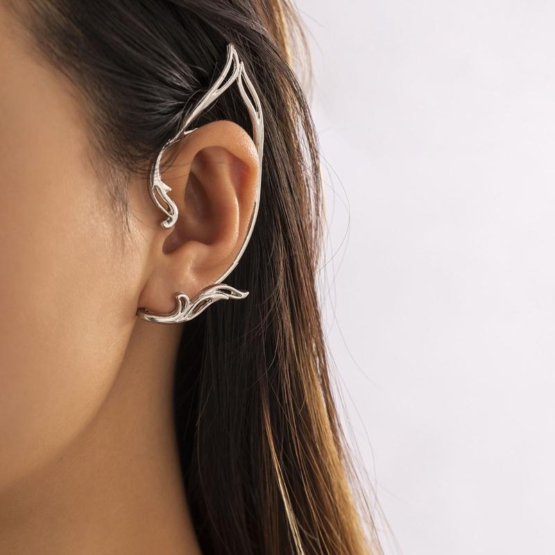 European and American Jewelry Novelty Single Metal Three-dimensional Earring Female Hollow Cat Ear Outline Elf Ear Clip